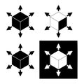 Black and white cubes with outward pointing arrows isometric direction Royalty Free Stock Photo