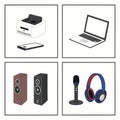 A quad panel illustration showcasing common electronic and audio devices Royalty Free Stock Photo