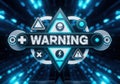 Digital warning interface with futuristic security symbols and alert icons Royalty Free Stock Photo