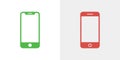 Two Stylized Smartphone Icons Green Cellphone with Home Button, Red Mobile Phone Outline Design Royalty Free Stock Photo