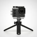 Underwater action camera mounted on a sturdy tripod for stable video recording Royalty Free Stock Photo