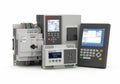 Industrial programmable logic controllers and human-machine interface devices arranged together Royalty Free Stock Photo