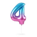 Shimmering foil balloon shaped like the number four in gradient colors Royalty Free Stock Photo