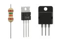 Assorted electronic components including a resistor, transistor, and thyristor Royalty Free Stock Photo