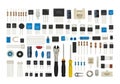 Assorted electronic components and basic hand tools for diy projects and circuits Royalty Free Stock Photo