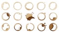Collection of coffee stains on white surface Royalty Free Stock Photo