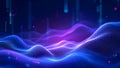 Abstract Digital Landscape with Glowing Wavy Lines and Dots, Representing Data Visualization, AI, Big Data, and Futuristic Royalty Free Stock Photo
