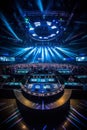 An image of a DJ booth surrounded by an impressive stage setup, complete with LED screens and lighting effects, emphasizing the Royalty Free Stock Photo