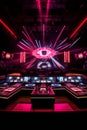 An image of a DJ booth surrounded by an impressive stage setup, complete with LED screens and lighting effects, emphasizing the Royalty Free Stock Photo