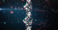 Image of dna, firewall and scanning over navy background