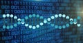 Image of dna strand and binary coding data processing