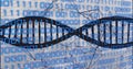 Image of dna strand with binary coding data processing over network of connections Royalty Free Stock Photo