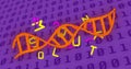 Image of dna strand, binary coding and data processing over purple background Royalty Free Stock Photo