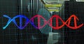 Image of dna strand with biometric fingerprint over computer servers Royalty Free Stock Photo