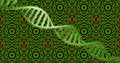 Image of dna strand and data processing over kaleidoscope