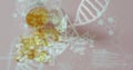 Image of dna strand and data processing over pills Royalty Free Stock Photo