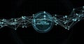 Image of dna strand, data processing over scope scanning on black background