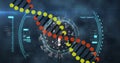 Image of dna strand and data processing over virus cell Royalty Free Stock Photo