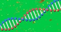 Image of dna strand icon on green screen background with confetti