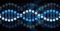 Image of dna strand rotating over circular scanner on black background