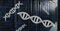 Image of dna strands, binary coding and data processing over computer servers Royalty Free Stock Photo