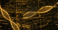 Image of dna strands, data processing on black background Royalty Free Stock Photo
