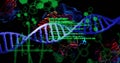 Image of dna strands with data processing over chemical structures Royalty Free Stock Photo