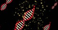 Image of dna strands over moving spots