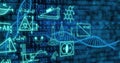 Image of dna strands and scientific data processing over binary coding Royalty Free Stock Photo