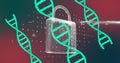 Image of dna strands, scientific data processing over padlock Royalty Free Stock Photo