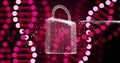 Image of dna strands, scientific data processing over padlock Royalty Free Stock Photo