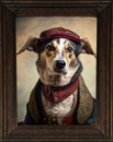 Framed Photo Of A Dog In Vintage Clothes