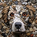 Image of a dog face made with various stones gathered together. Pet, Animals. Illustration, Generative AI