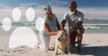 Image of dogs paw over african american couple with dog Royalty Free Stock Photo