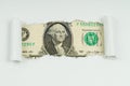 The image of a dollar is visible in the torn hole in the sheet of paper Royalty Free Stock Photo
