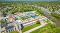 Downtown Fort Wayne water treatment plant aerial neighborhood housing in background landscape