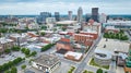 Downtown Louisville Kentucky aerial office buildings, skyscrapers and parking garage Royalty Free Stock Photo