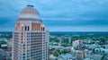 Downtown Louisville Kentucky skyscraper aerial dawn lights on dome building