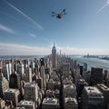 Downtown New York Lower Manhattan City Skyline Buildings from High Rise Window Beautiful Expensive Real Estate Empty room