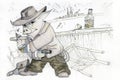 Image drawing of a cowboy pig