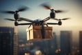 Image Drone flying in the sky with a box, 3Drendering