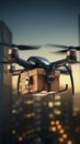 Image Drone flying in the sky with a box, 3Drendering