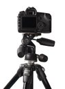 Image of DSLR camera on tripod isolated over white background Royalty Free Stock Photo