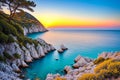 Dusk at Adriatic Sea Croatia. Beautiful nature and landscape photo of spring evening at the ocean. Nice calm