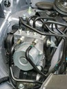 Image of dusty car airbag system or srs unit in engine compartment. Selective focus. Royalty Free Stock Photo