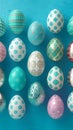 image Easter themed eggs on blue with turquoise, silver accents