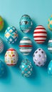 image Easter themed eggs on blue with turquoise, silver accents