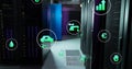 Image of eco icons and data processing over computer servers Royalty Free Stock Photo