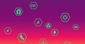 Image of eco icons and data processing over pink background Royalty Free Stock Photo