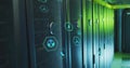 Image of ecology icons over server room Royalty Free Stock Photo